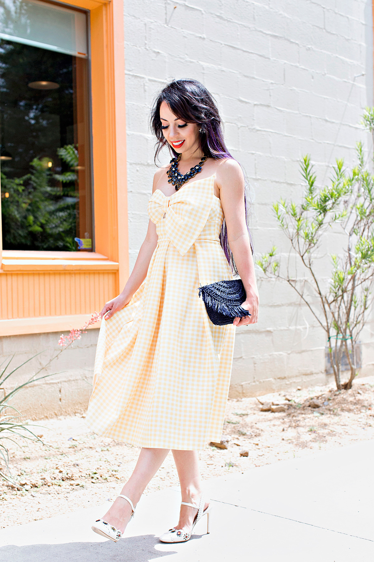 yellow gingham bow dress