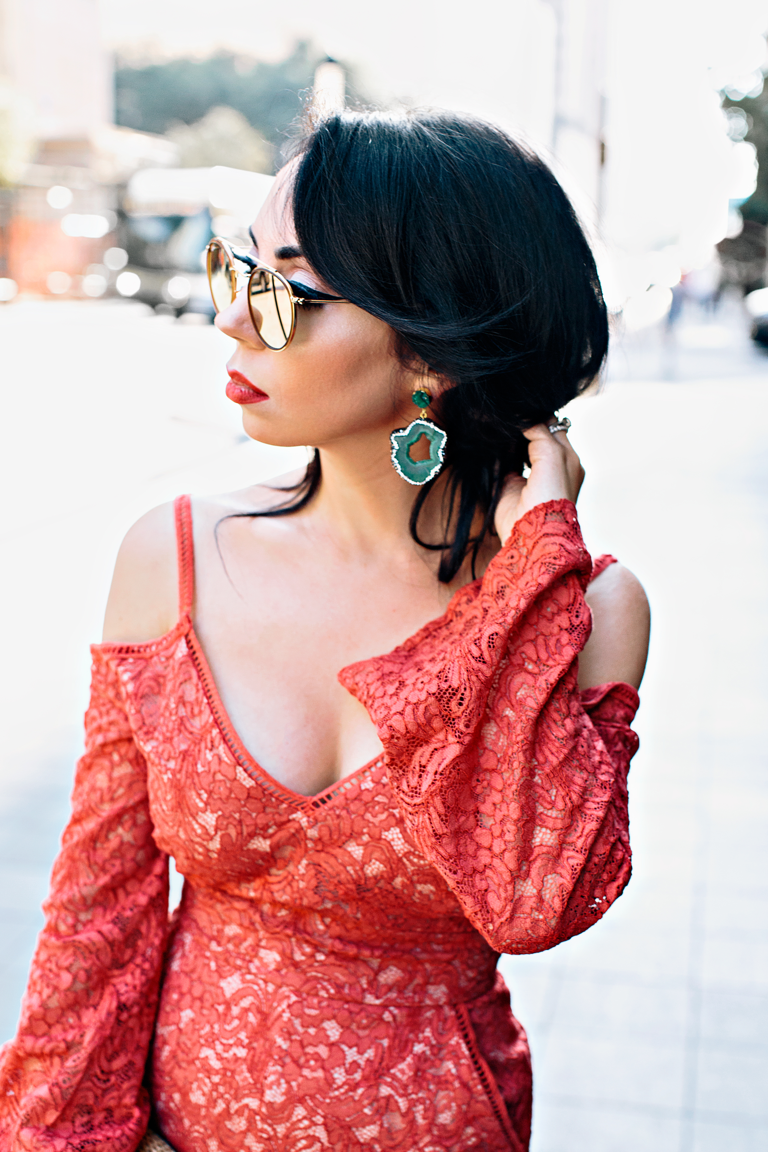 burnt orange lace romper