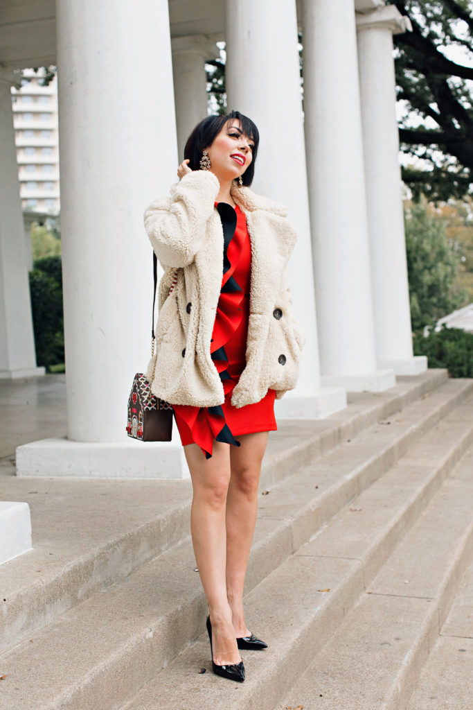 red ruffle dress