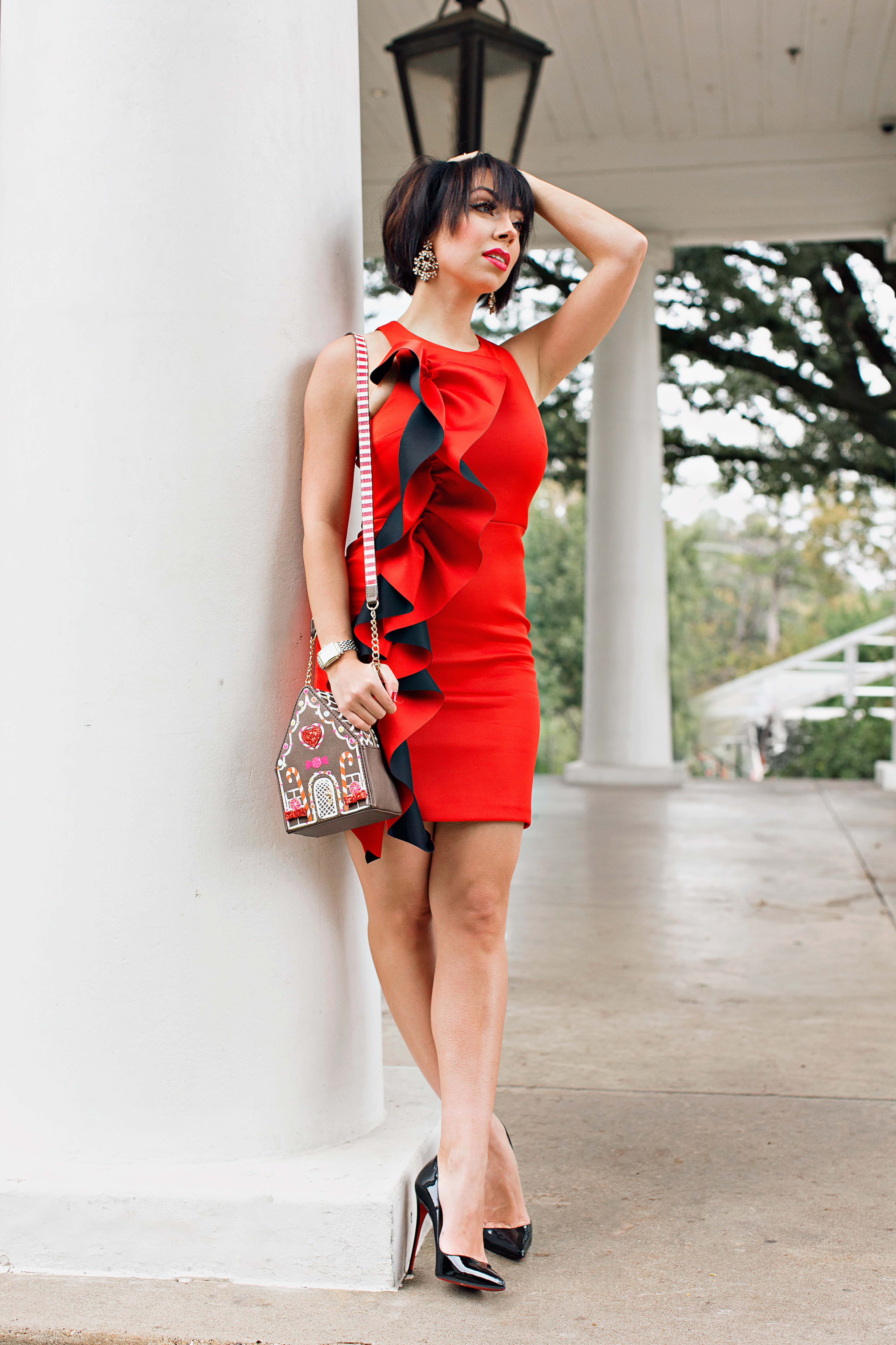 red ruffle dress