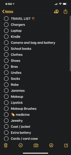 packing list